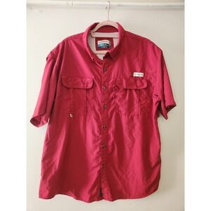 Magellan Outdoors Mens Red Short Sleeve Button Up Fish Gear Relaxed Fit Shirt XL